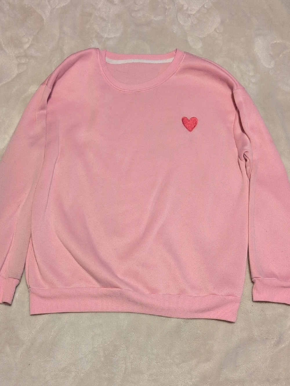 Pink Crewneck Sweatshirt with Heart Patch
